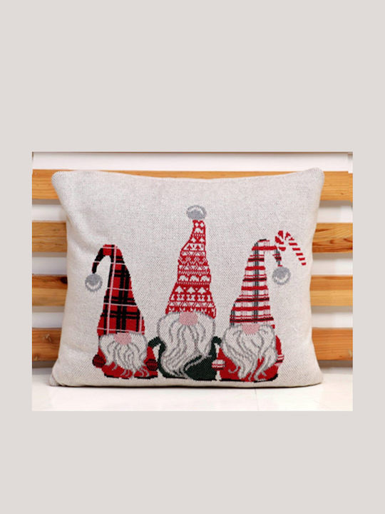 Liolios Home Christmas Decorative Pillow Santa 3 Square Beige 50x50cm with Stuffing