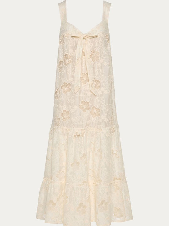 Sommer Midi Damenkleid Floral Ecru