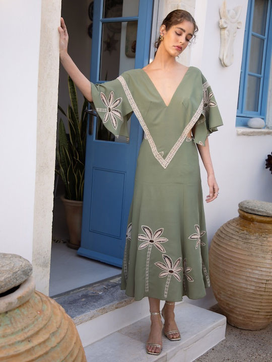 Midi Abendkleid Mit Spitze Grünes