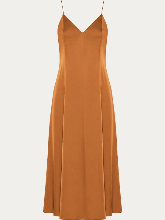 Rochie De Seara Din Satin Bronz Liriadress