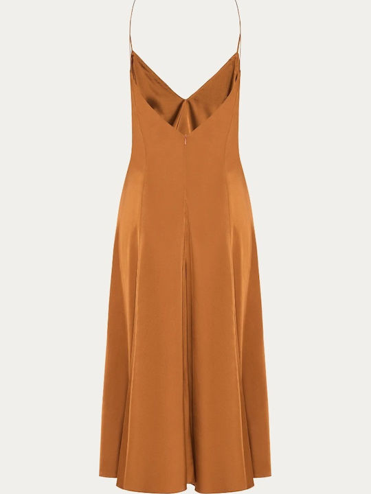 Rochie De Seara Din Satin Bronz Liriadress