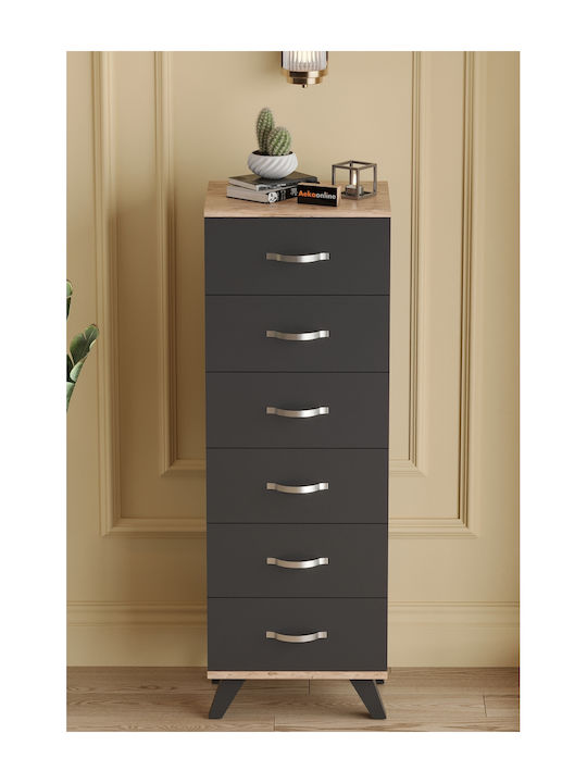 SteweHome Kommode Schlafzimmer Holz mit 6 Schubladen Graue 45x36x132cm