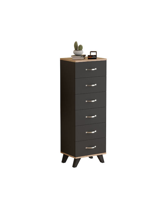 SteweHome Kommode Schlafzimmer Holz mit 6 Schubladen Graue 45x36x132cm