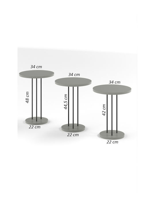 Round Zigon Set Wooden Silver 3 Pieces W34xL34xH48cm