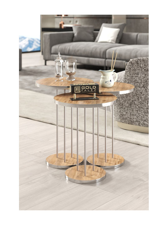 Round Zigon Set Wooden Silver 3 Pieces W34xL34xH48cm