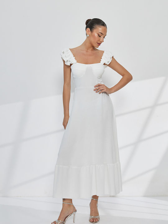 Summer Maxi Dress for Wedding / Christening Off-Shoulder White