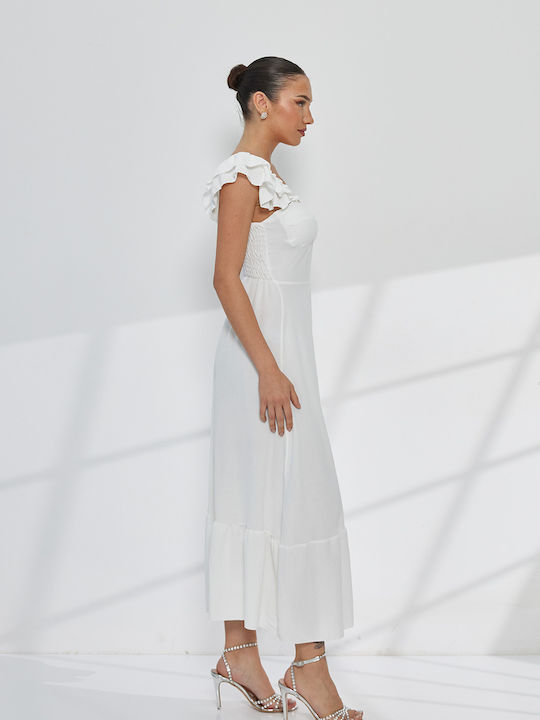 Summer Maxi Dress for Wedding / Christening Off-Shoulder White
