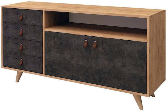 Bufet Din Lemn cu Sertare Auriu 140x40x86cm