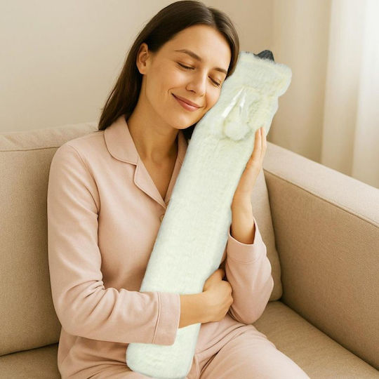 Alpina Appliances Hot Water Bottle in White with Cover for Neck 74x12cm 2000ml