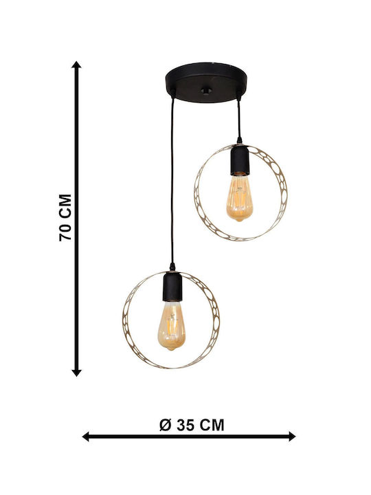 SteweHome Black Pendant Ceiling Light with E27 Socket 70x35cm