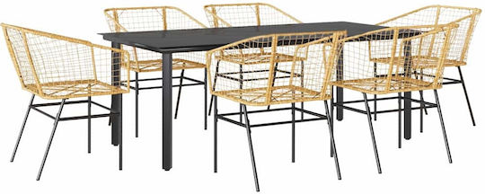 Garten- und Outdoor-Möbelsets 7 Stück Schwarz mit Kissen