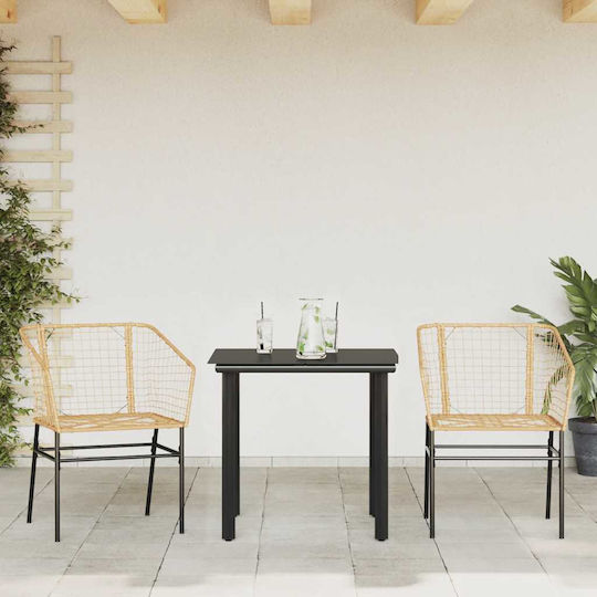Set Sala De Mese Pentru Exterior 3 Piese Negru Cu Perne