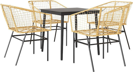 Set Sala De Mese Pentru Exterior 5 Piese Negru Cu Perne