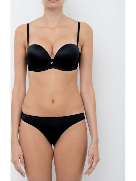 Super Μαύρο Strapless Σουτιέν Push Up με Μπανέλες
