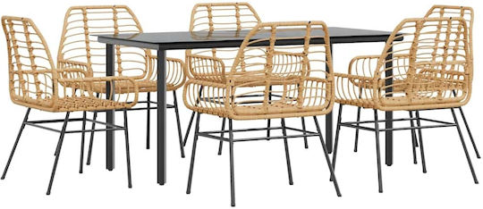 Garten- und Outdoor-Möbelsets Typsatz Speisesaal 7 Stück Schwarz mit Kissen