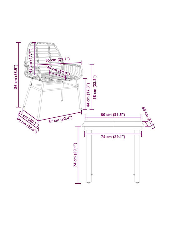 Set Sala De Mese Pentru Exterior 3 Piese Negru Cu Perne