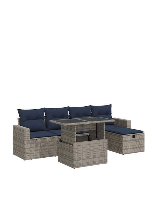 vidaXL Garden & Outdoor Furniture Sets Living Room Set 6 Pieces Gray with Pillows