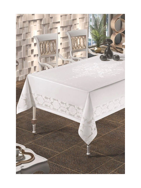 SteweHome Tablecloth With Lace Stain Resistant White 160x220cm