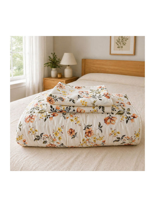 Kotonia Home Pătură Dublă cu Umplere Microfibra 200x230 cm Design Floral 150 GSM