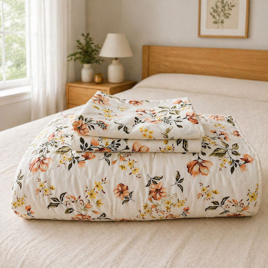 Kotonia Home Double Quilt with Microfiber Filling 200x230cm Floral Design 150 GSM