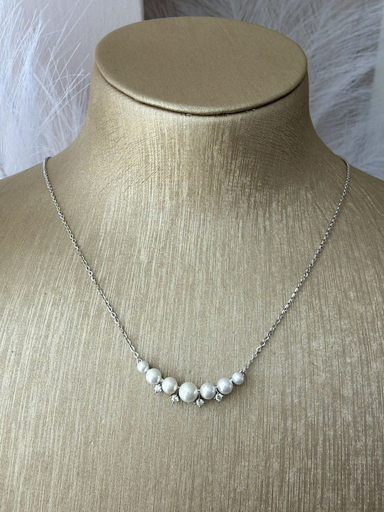 Necklace Silver With Pearls & Zircon