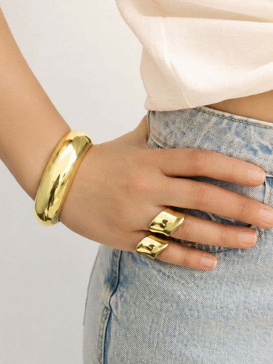 Theodora's Jewellery Women's Gold Plated Steel Handcuff Bracelet JT-B18571-Gold