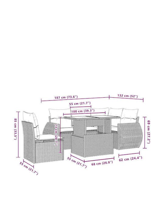 Set Camera De Zi Exterior 6 Piese Gri Cu Perne
