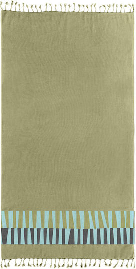 Guy Laroche Beach Towel Pareo Cotton Khaki with Fringes 90x170cm