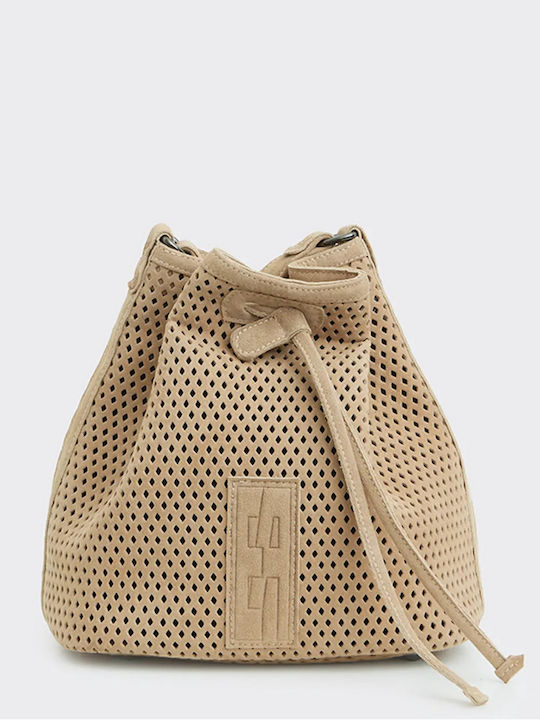 Net Planet Suede Δερμάτινο Γυναικείο Πουγκί Ώμου Μπεζ