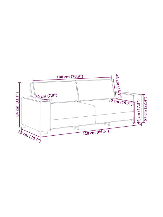 Dreisitzer Sofa Samt Rot 220x78x84cm