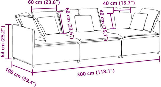 Four Seater Velvet Blue Couch 300x100x64 cm