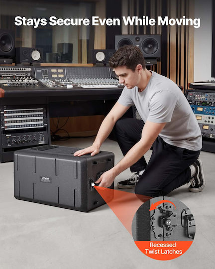 Vevor 6u Shelf Case Depth 260 Mm Flight Case Rackmount Shallow Shelf Microphone Cases Polyethylene Construction Recesses Rotating Locks Easy Installation Audio Amplifier Mixer Dj