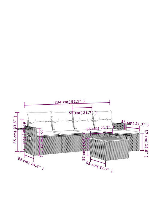 Set Cameră De Zi Pentru Exterior 6 Piese Gri Cu Perne