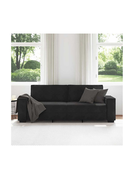 Three-Seater Velvet Black Couch 220x78x84cm