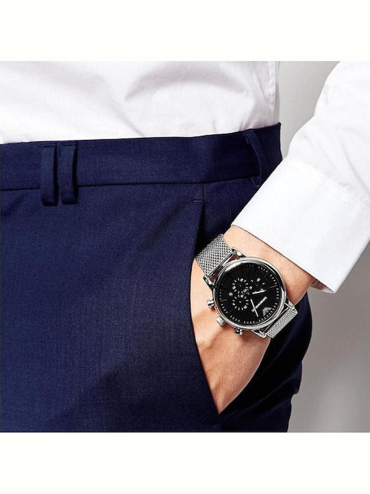Emporio Armani Men's Watch 46mm Battery Chronograph with Silver Metal Bracelet