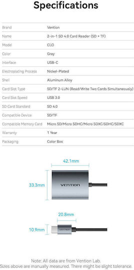 Vention Card Reader USB 3.0 για SD