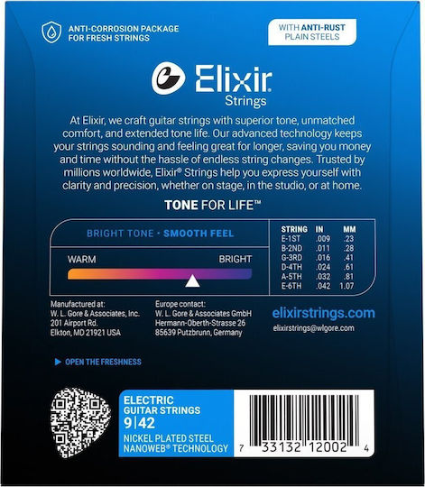 Elixir Set Steel Electric Guitar Strings 9 - 42