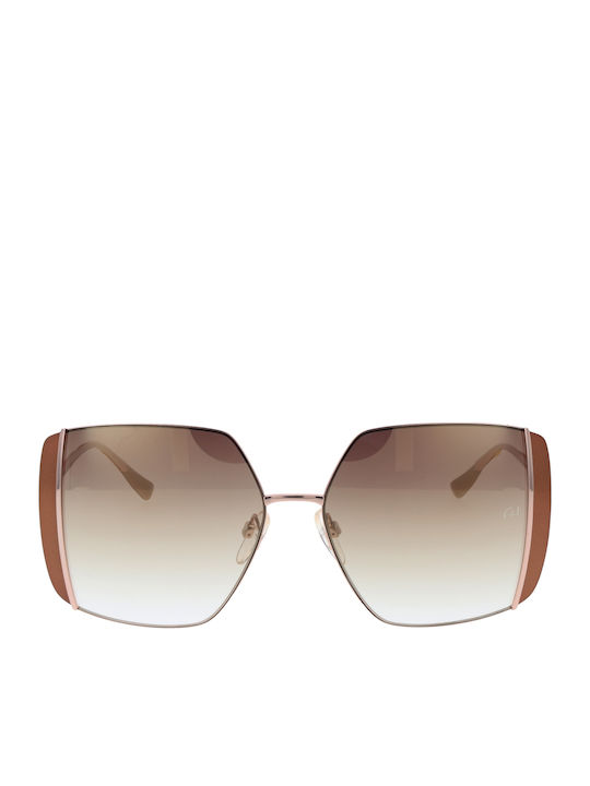Damen Sonnenbrille mit Rose Gold Metall Gestell und Braun Verlaufsfarbe Linse
