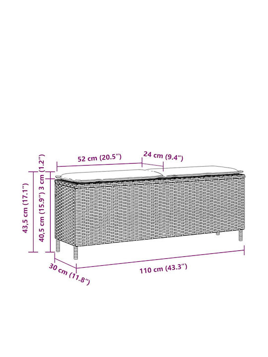 Outdoor Rattan Bench with Cushions 110x30x40.5cm