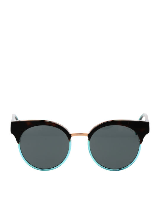 Women's Sunglasses with Brown Tartaruga Plastic Frame and Blue Lens