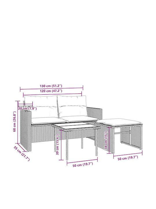 vidaXL Zweisitziges Outdoor-Sofa Rattan mit Kissen 55x55x38cm