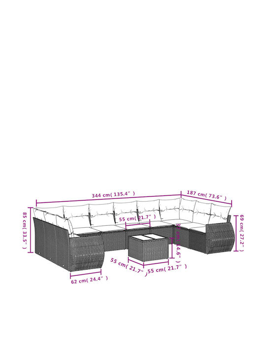 Outdoor Corner Sofa Rattan with Cushions 62x62x69cm