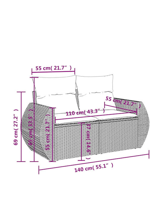 Outdoor Rattan Corner Sofa with Cushions 62x62x69cm