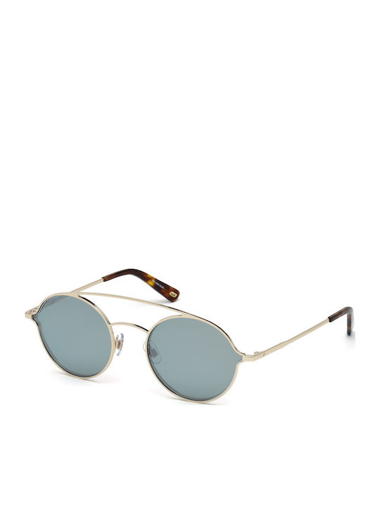 Web Unisex Sunglasses with Gold Metallic Frame and Light Blue Lens WE0220 32X