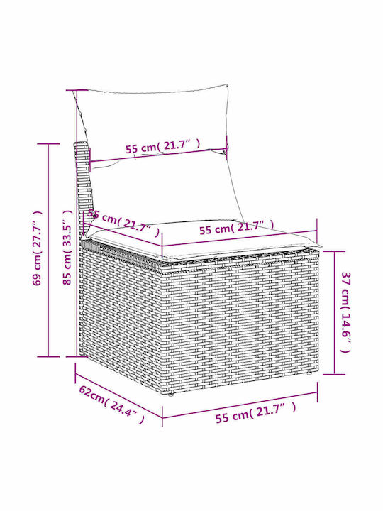Ecksofa Outdoor Rattan mit Kissen 62x62x69cm