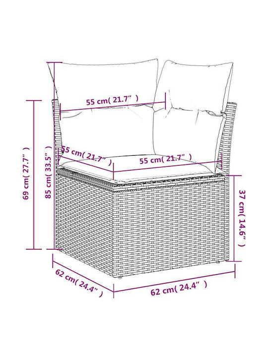 Ecksofa Outdoor Rattan mit Kissen 62x62x69cm