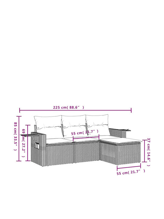 Canapea De Colț Pentru Exterior Din Rattan Cu Perne 55x62x69cm