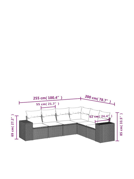 Outdoor Corner Sofa Rattan With Cushions 62x62x69cm