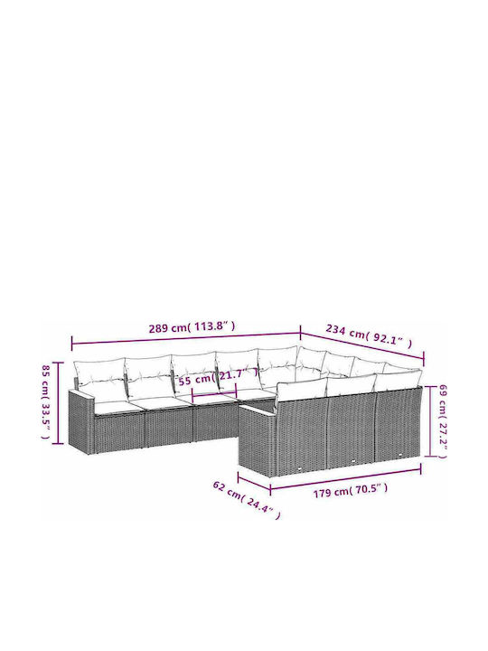 Outdoor Corner Sofa Rattan With Cushions 62x62x69cm