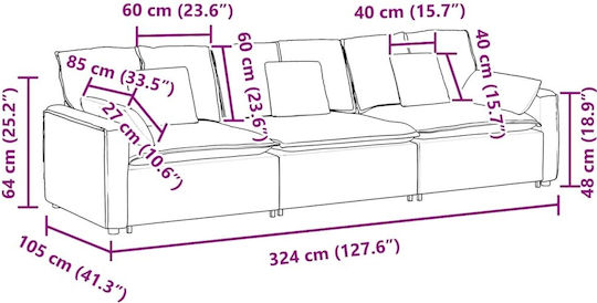 Canapea Patru Locuri Bej 324x105x64cm